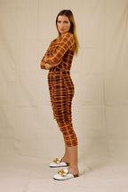 Orange Ruched Mesh Skirt - SALE