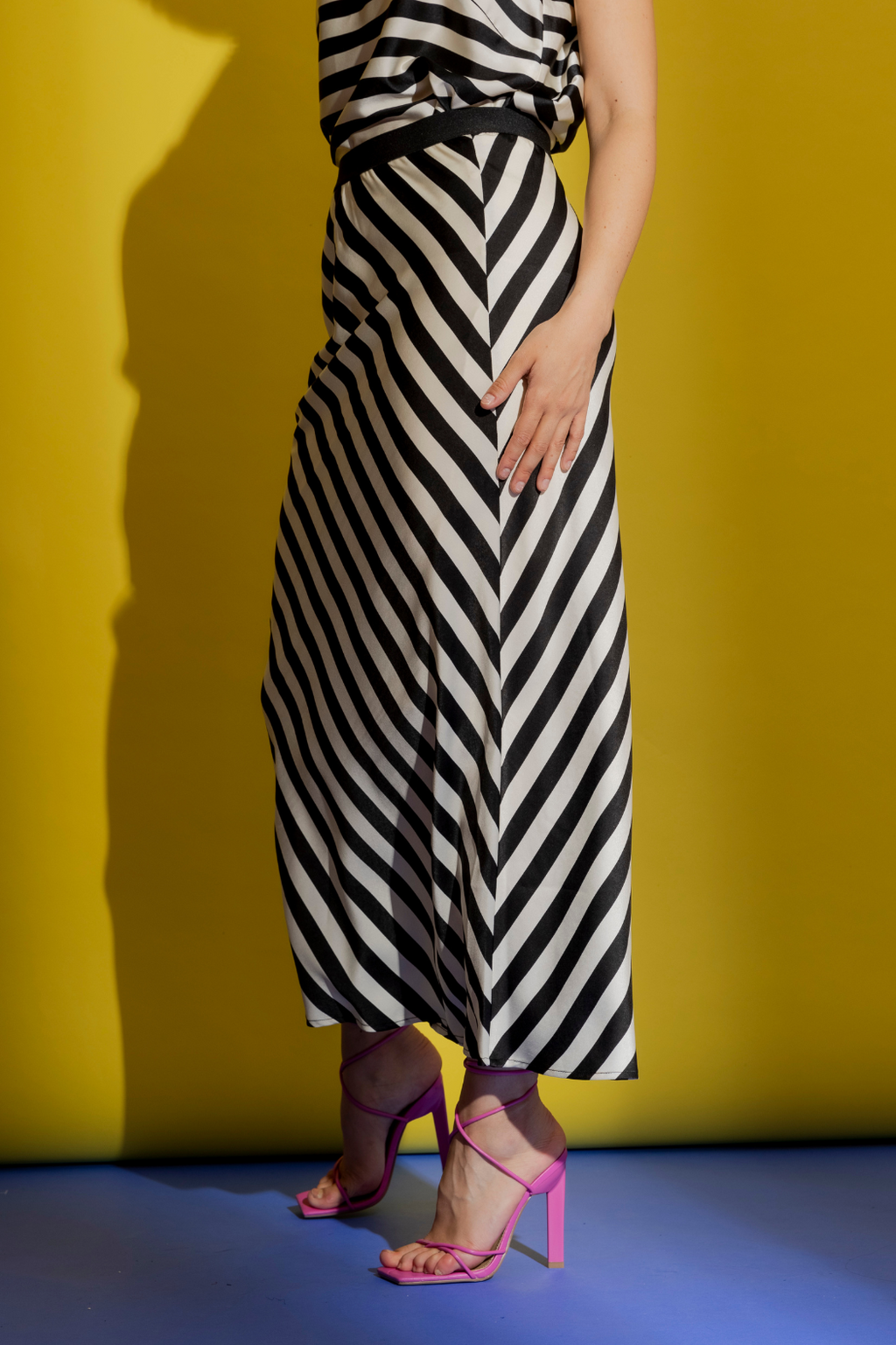 Thick Stripe Silky Bias Skirt Thick Stripe