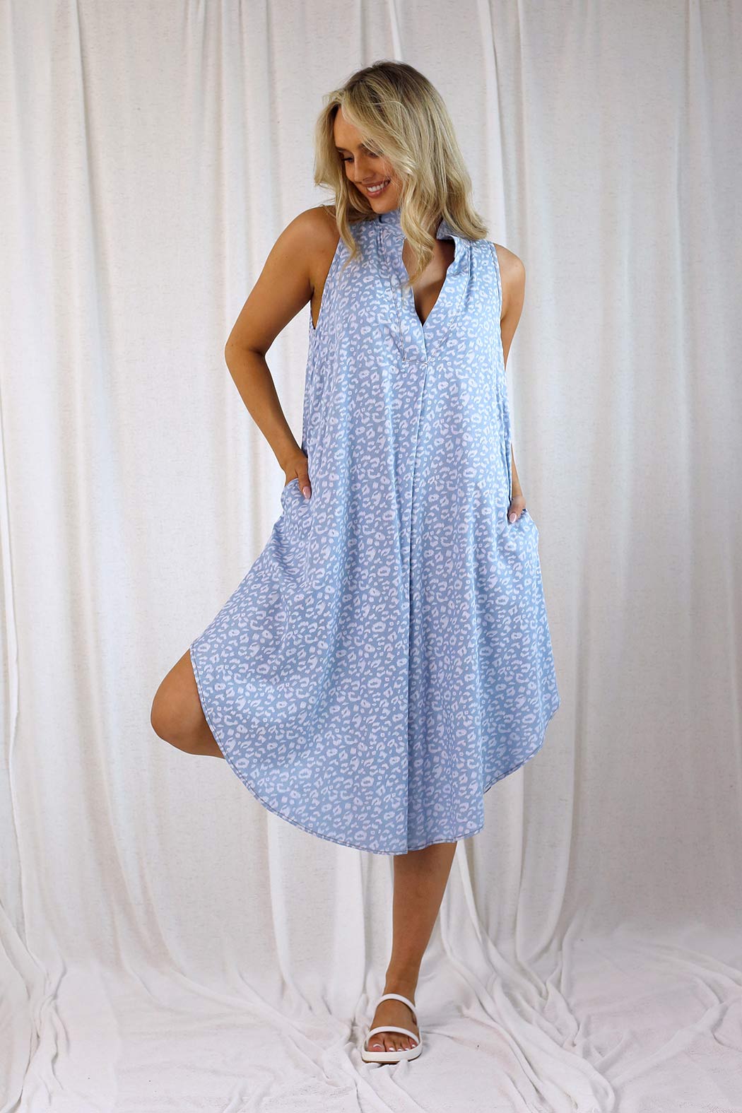 White Animal Chambray Blogger Dress - SALE