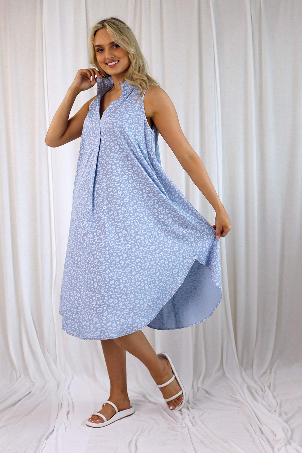 White Animal Chambray Blogger Dress - SALE
