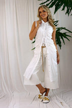 White Ruched Vest Shirt - SALE