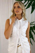 White Ruched Vest Shirt - SALE