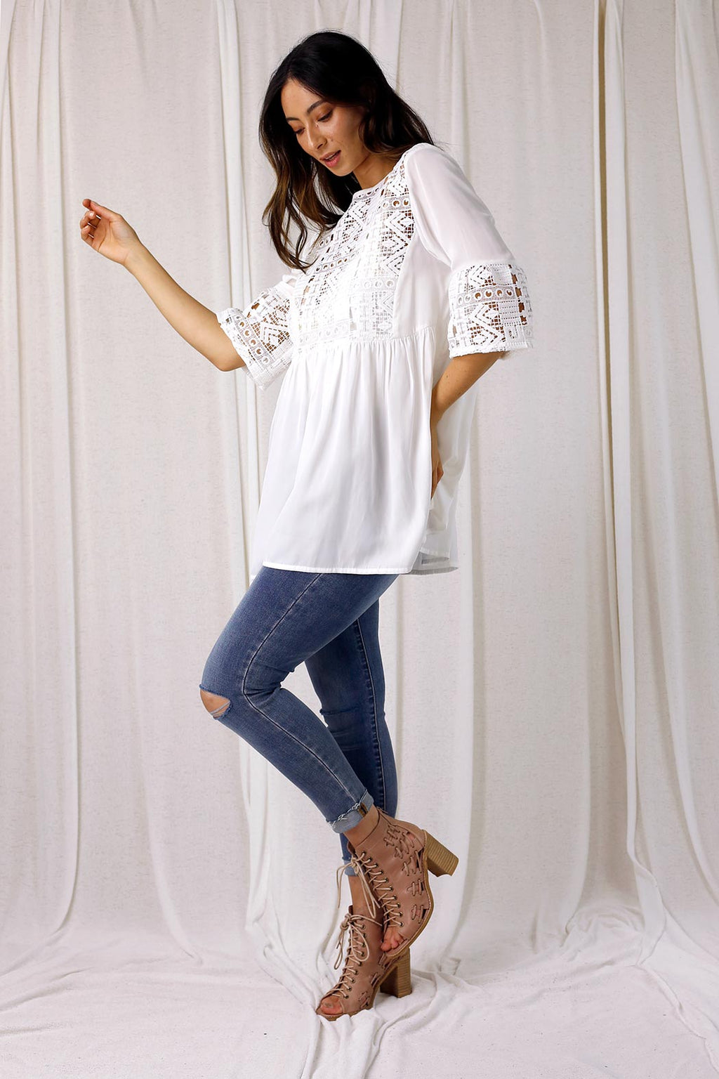 White Lace Peplum Top - SALE
