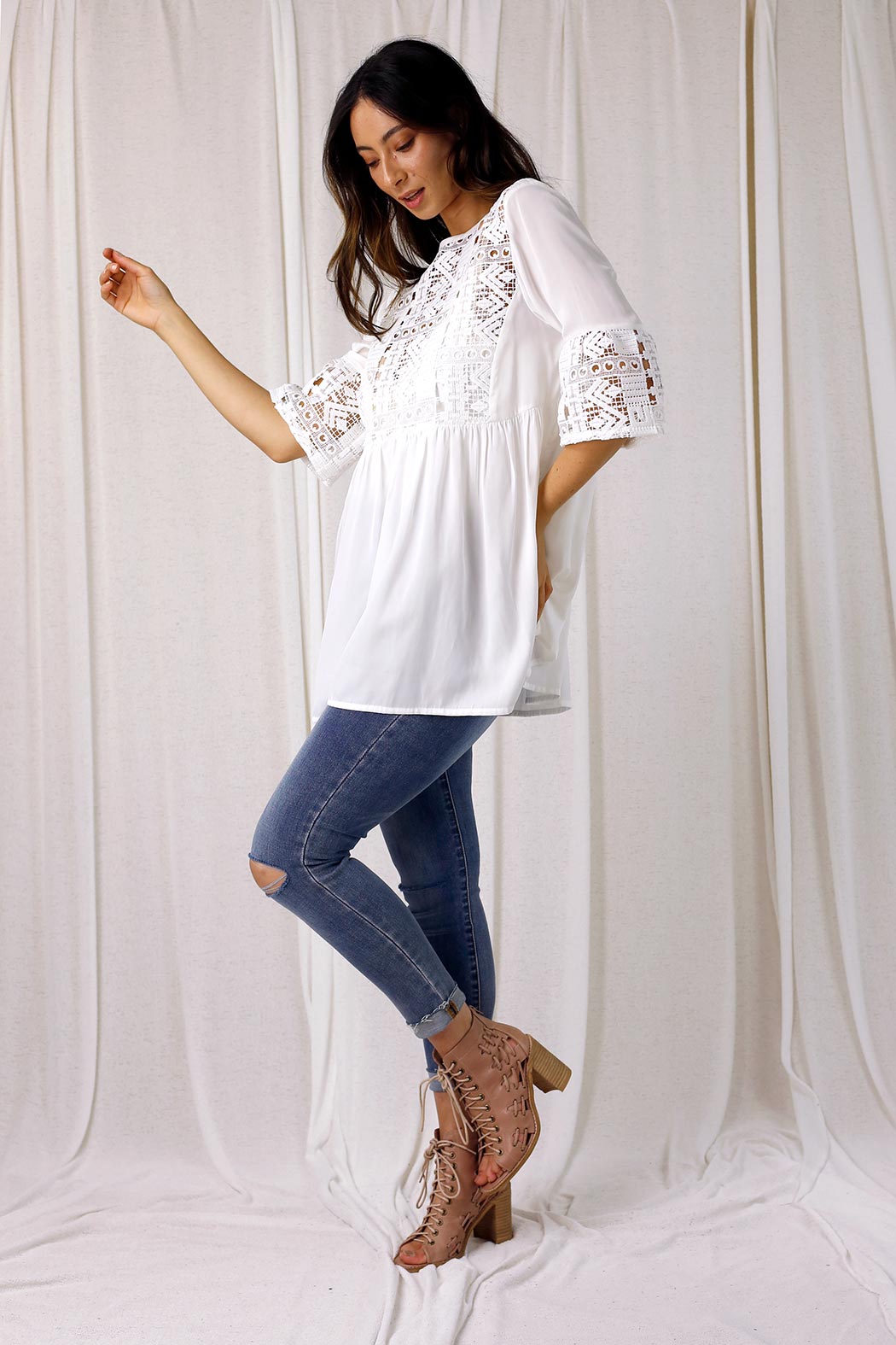 White Lace Peplum Top - SALE