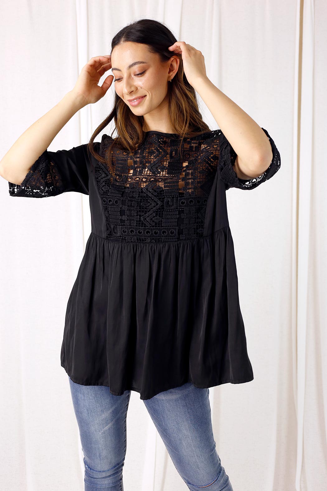 Black Lace Peplum Top - SALE