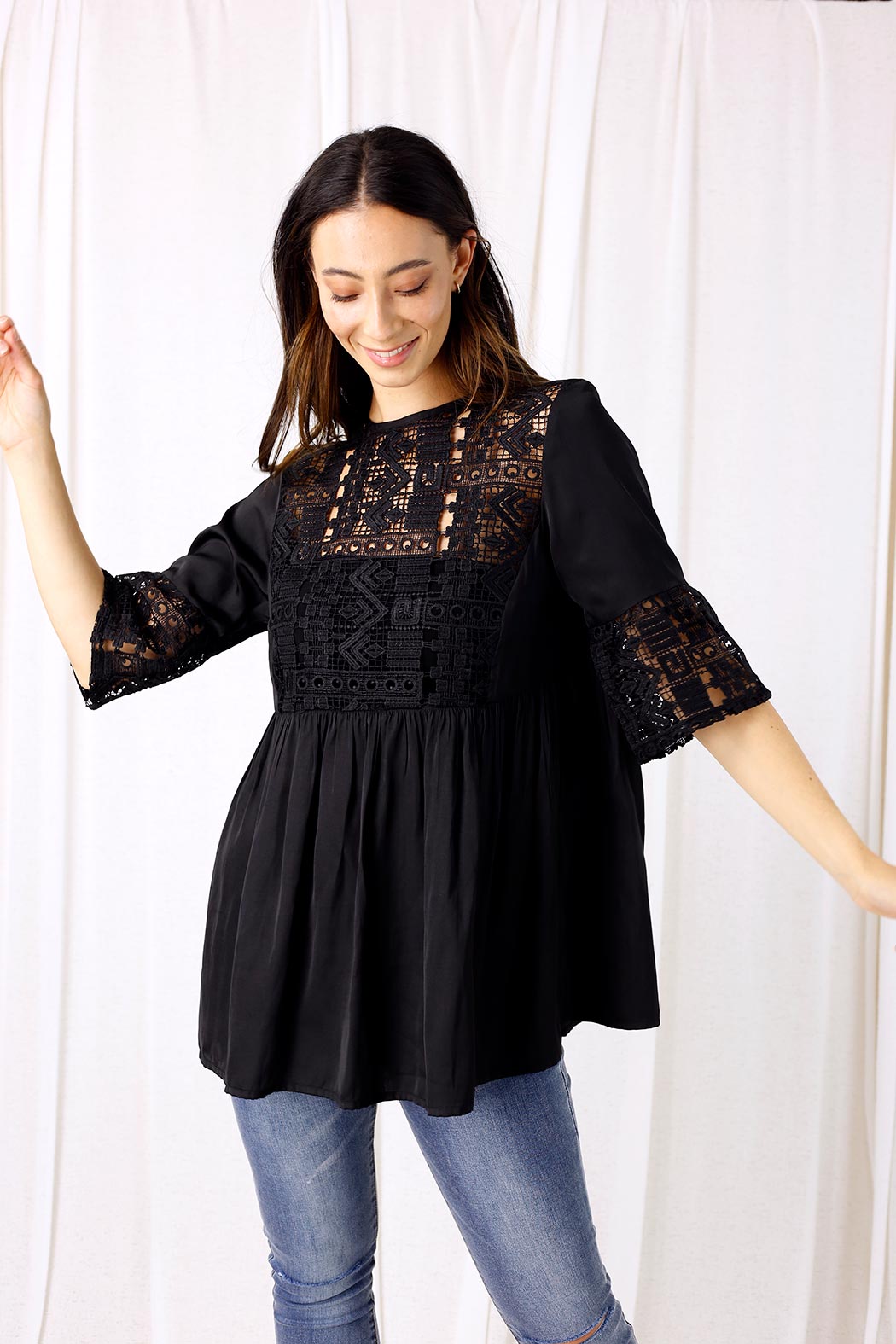 Black Lace Peplum Top - SALE