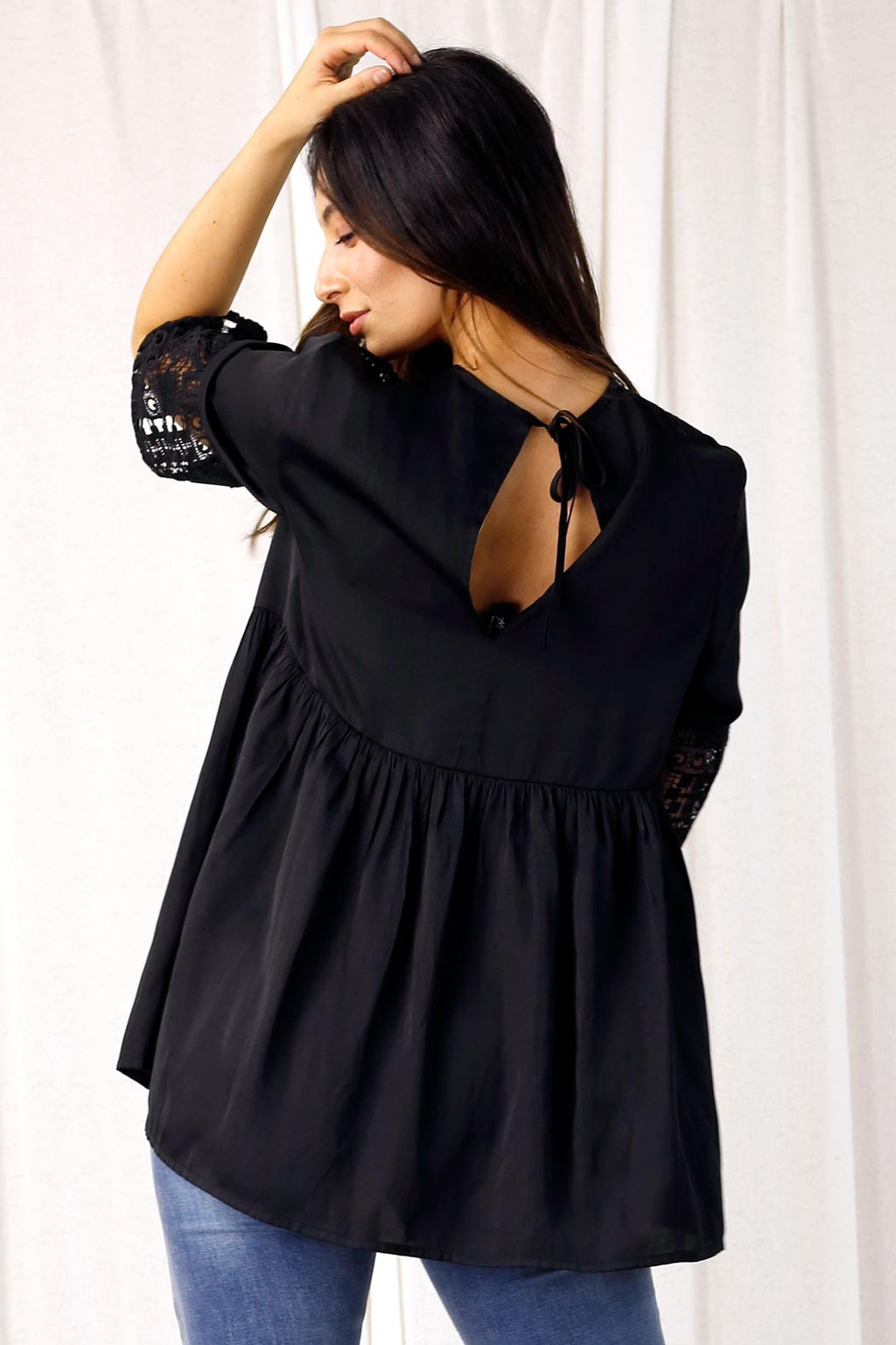 Black Lace Peplum Top - SALE