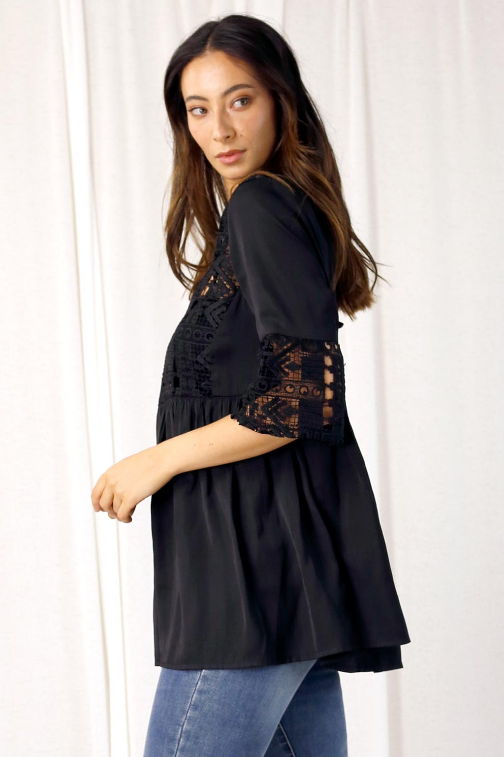Black Lace Peplum Top - SALE