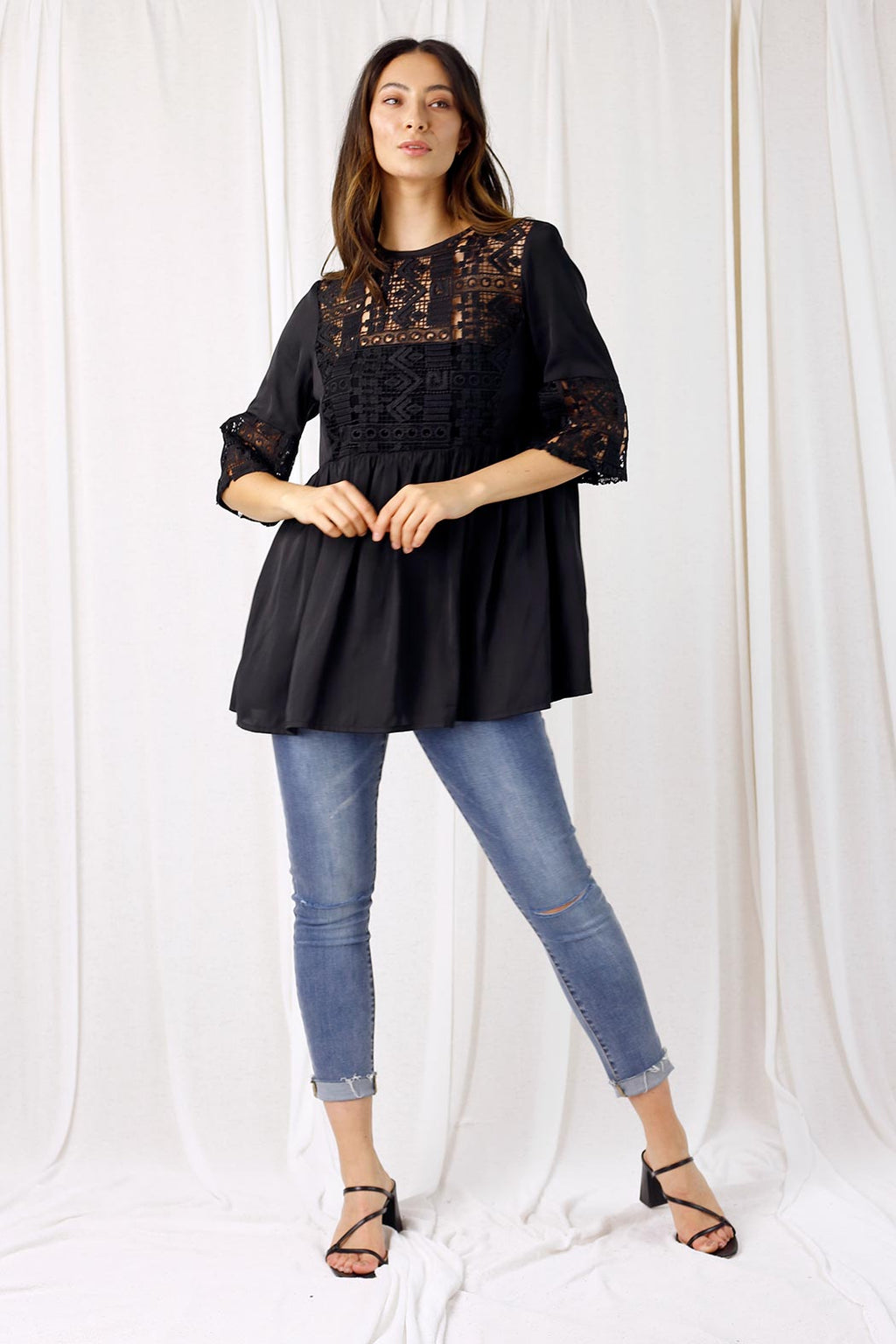 Black Lace Peplum Top - SALE