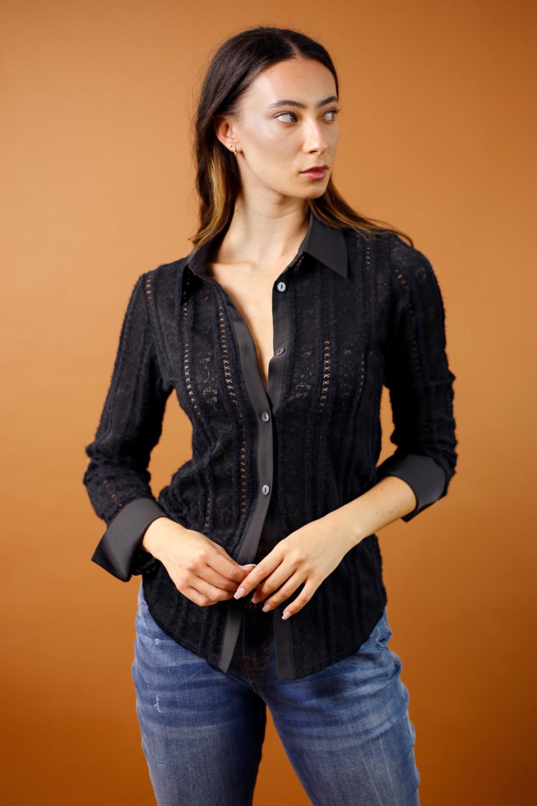 Black Stretch Lace Bodyshirt - SALE