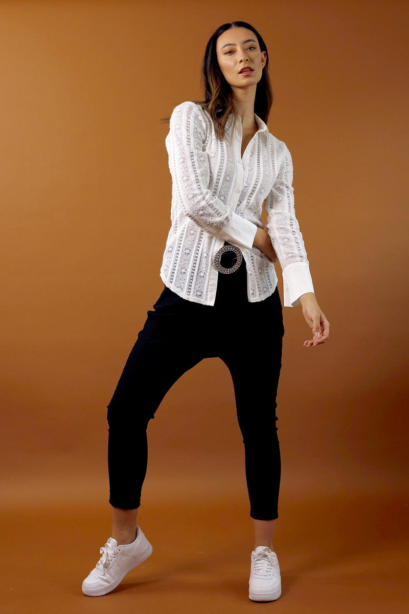 Ivory Stretch Lace Bodyshirt - SALE