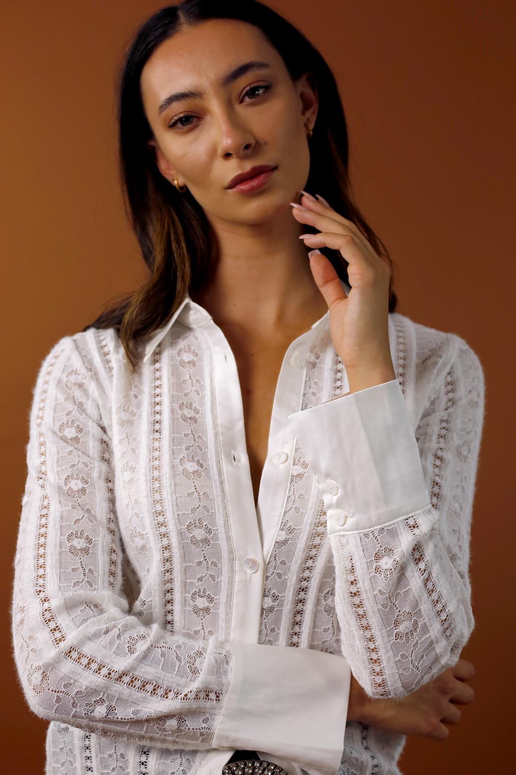 Ivory Stretch Lace Bodyshirt - SALE