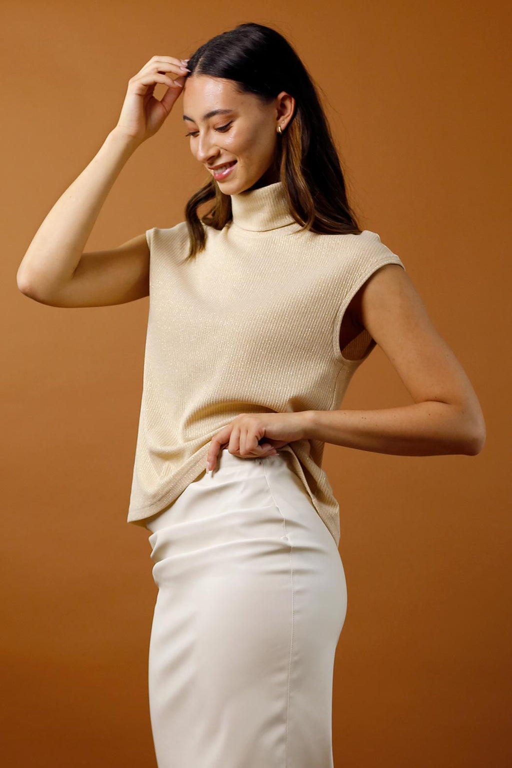 Pale Gold Lurex High Neck Top - FINAL SALE
