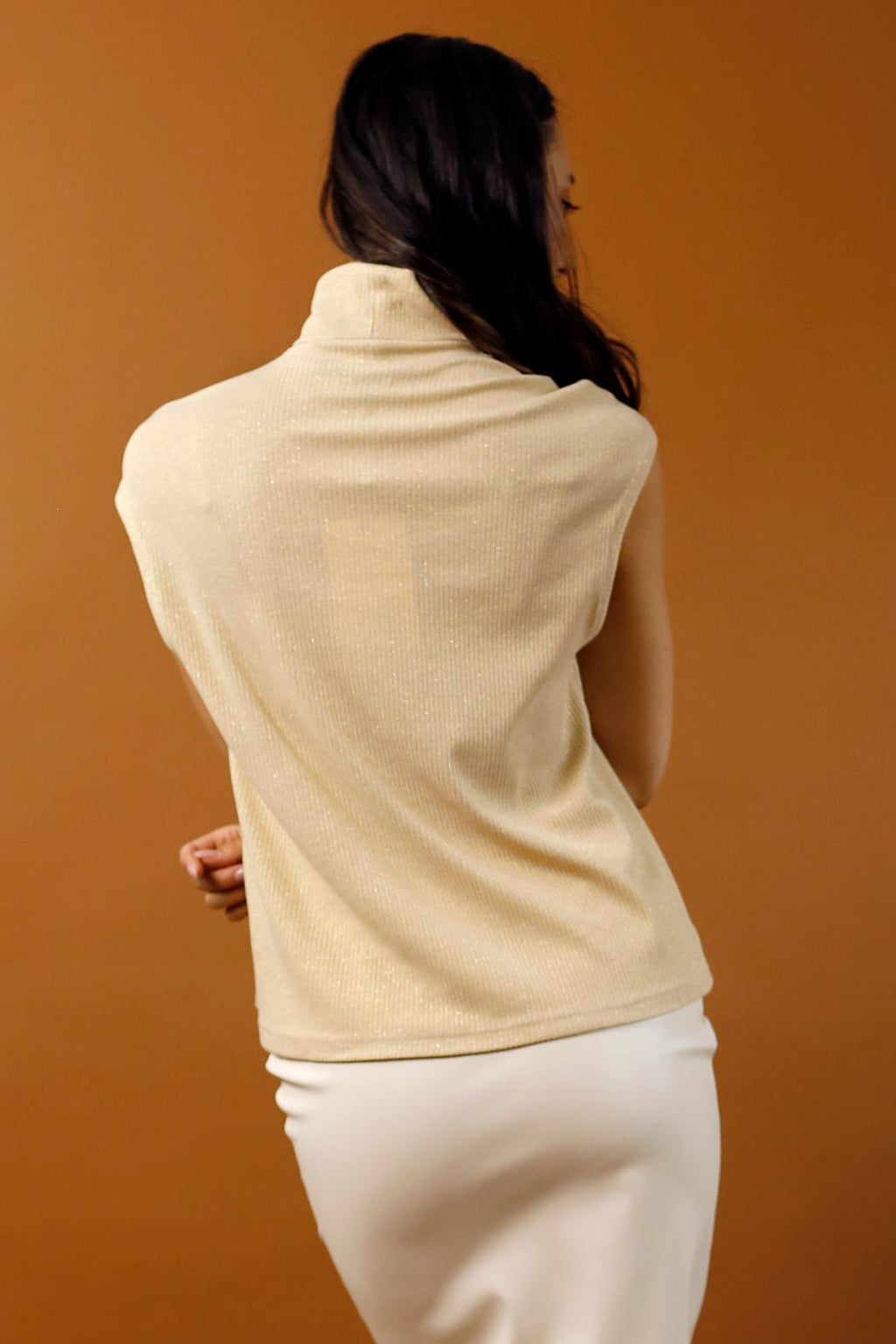 Pale Gold Lurex High Neck Top - FINAL SALE