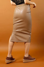 Mocha Vegan Leather Tuck Skirt - SALE