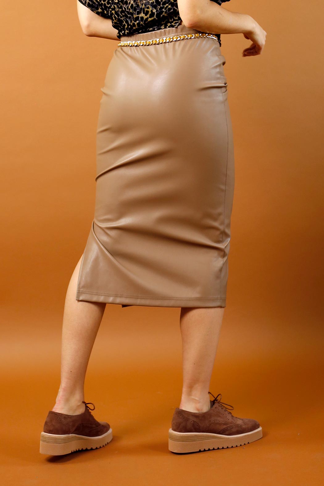 Mocha Vegan Leather Tuck Skirt - SALE