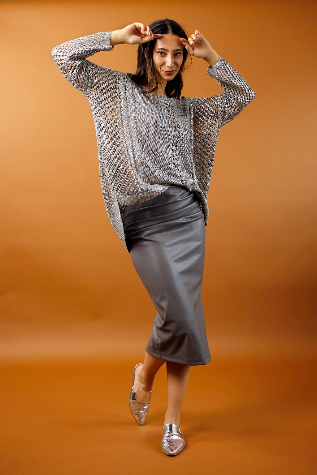Grey Vegan Leather Tuck Skirt - SALE