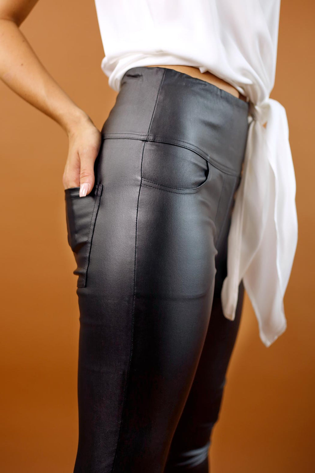 Black Waxed High Rise Slim Pant - SALE