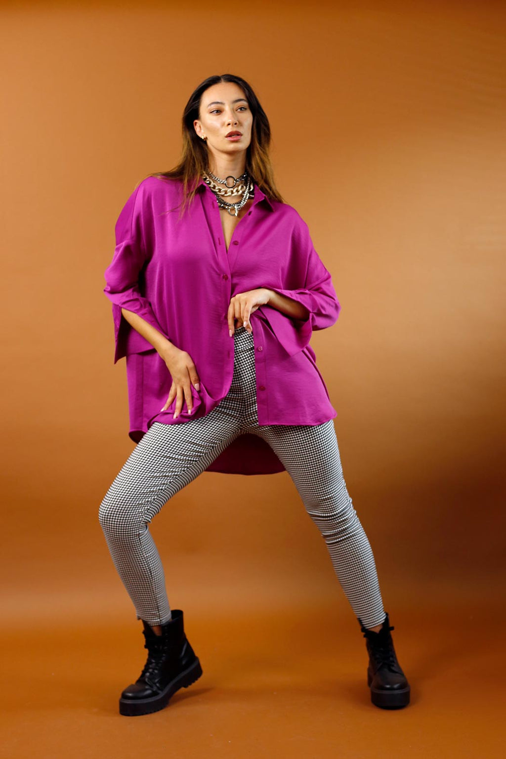 Magenta Satin Blake Shirt