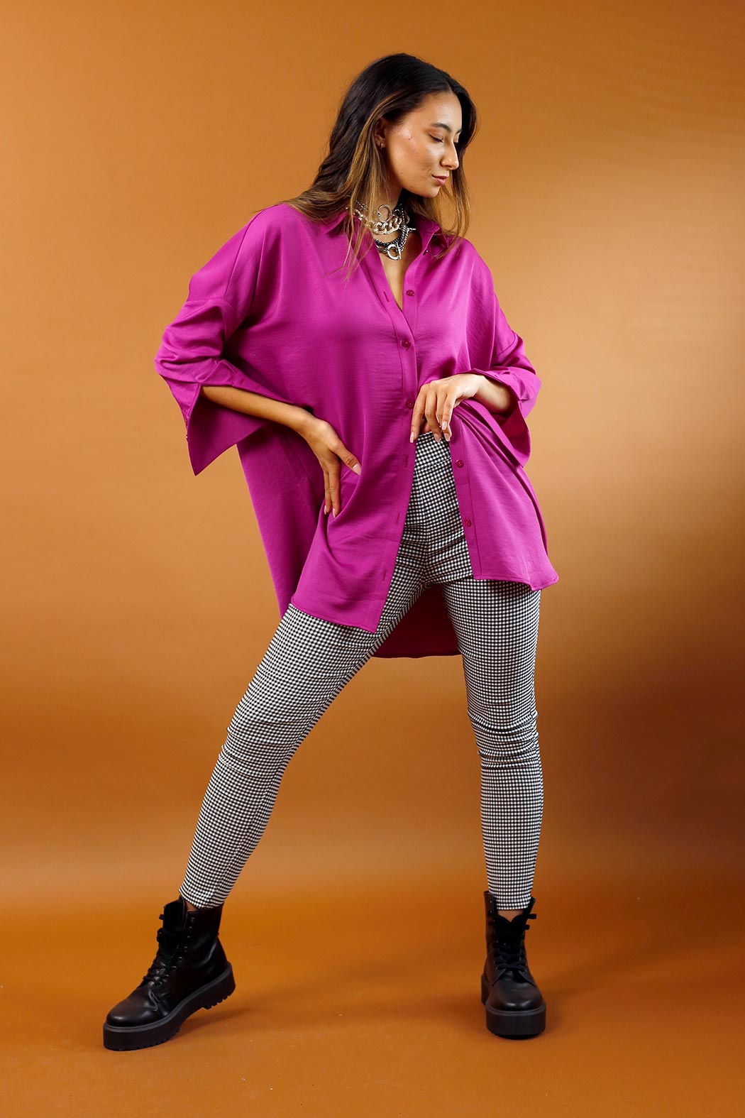 Magenta Satin Blake Shirt
