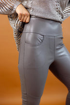Grey Vegan Leather Biker Pant - SALE