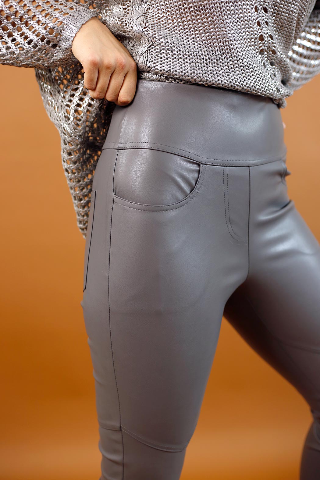 Grey Vegan Leather Biker Pant - SALE