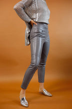 Grey Vegan Leather Biker Pant - SALE
