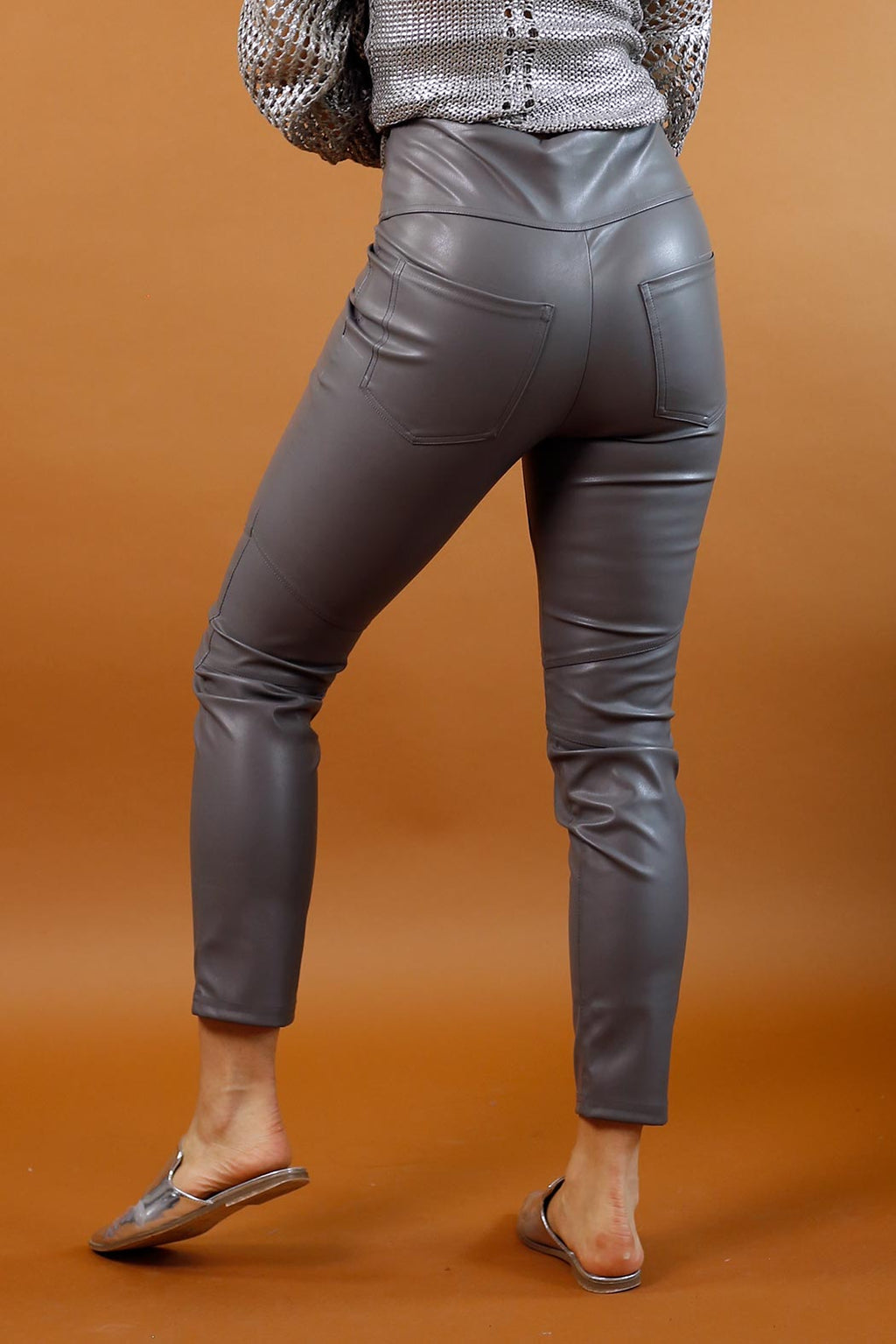 Grey Vegan Leather Biker Pant - SALE