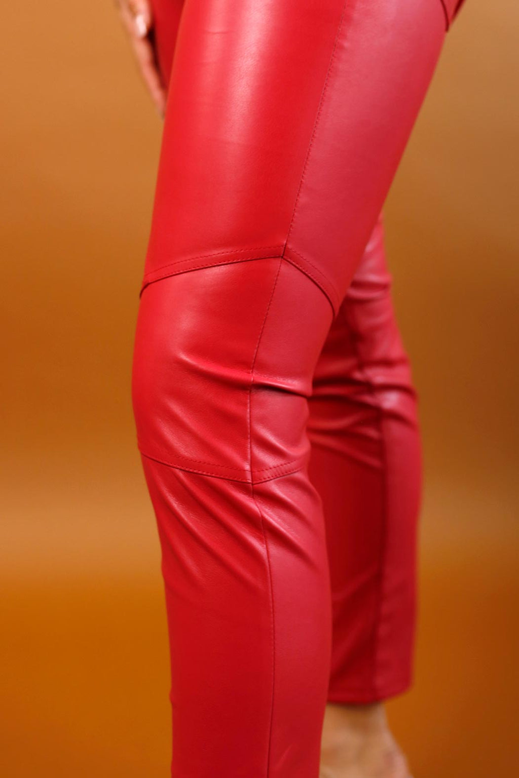 Red Vegan Leather Biker Pant