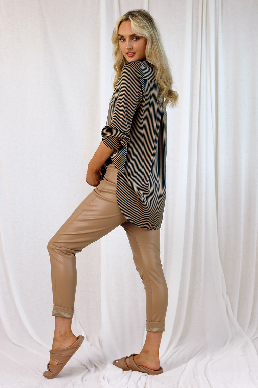 Stripe Silky Boyfriend Shirt - SALE