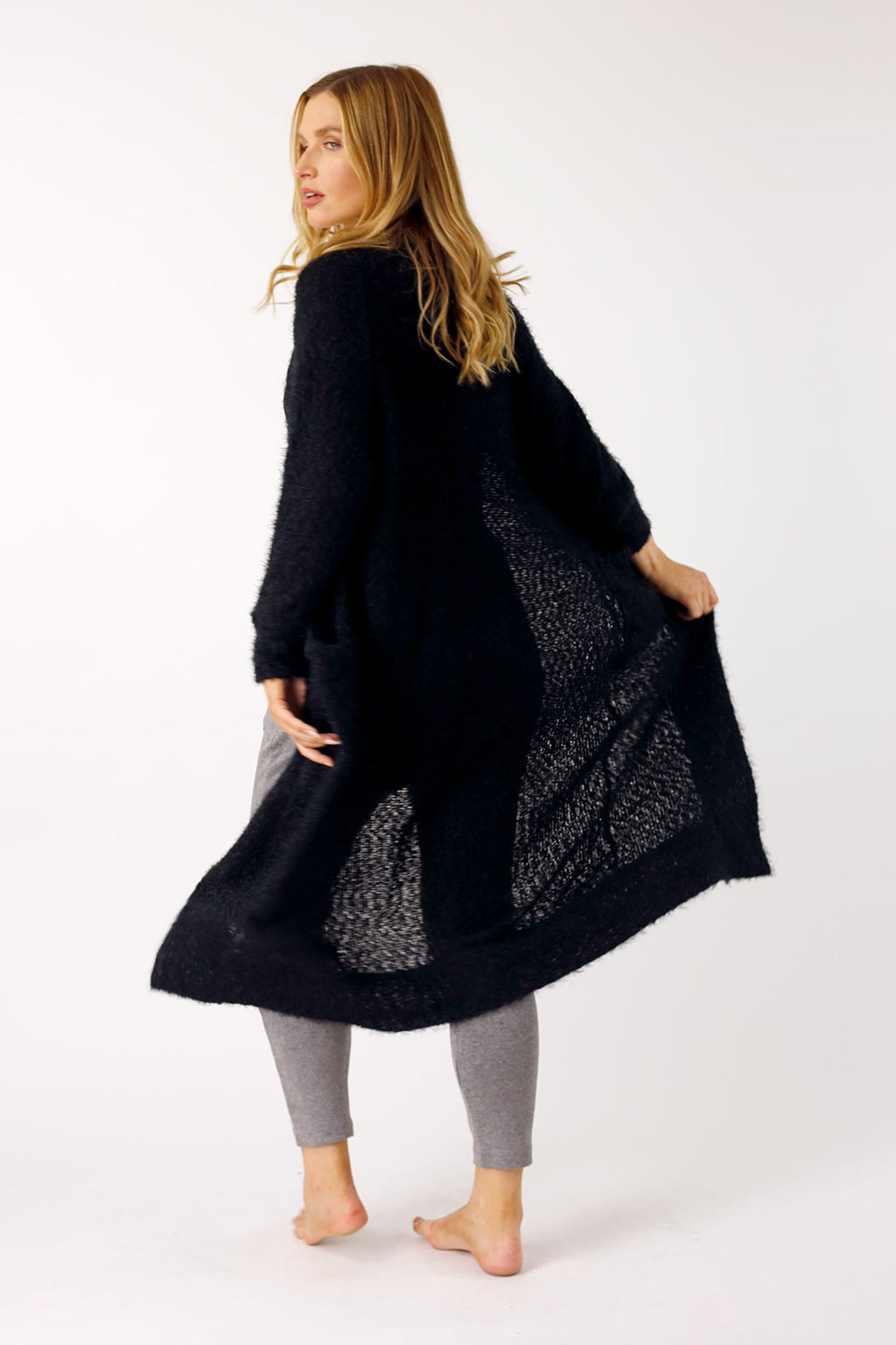 Black Fluffy Raglan Cardi-SALE