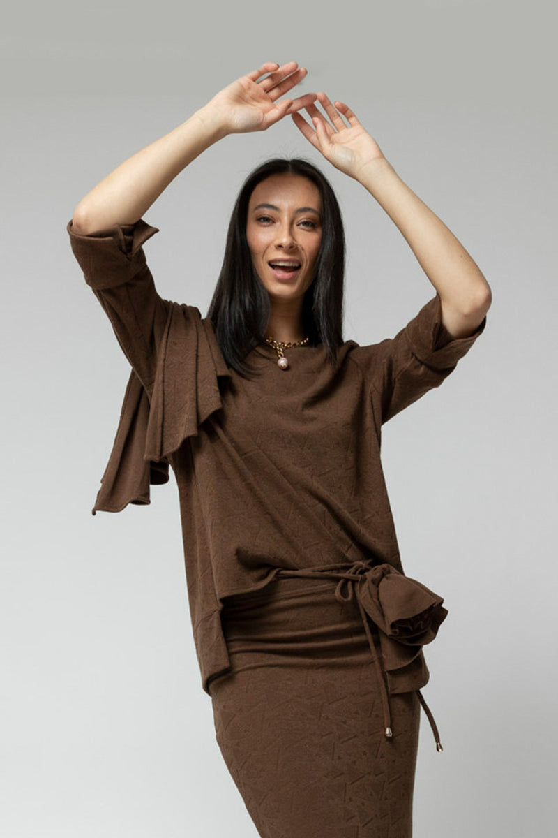 Mocha Shoulder Frill Top