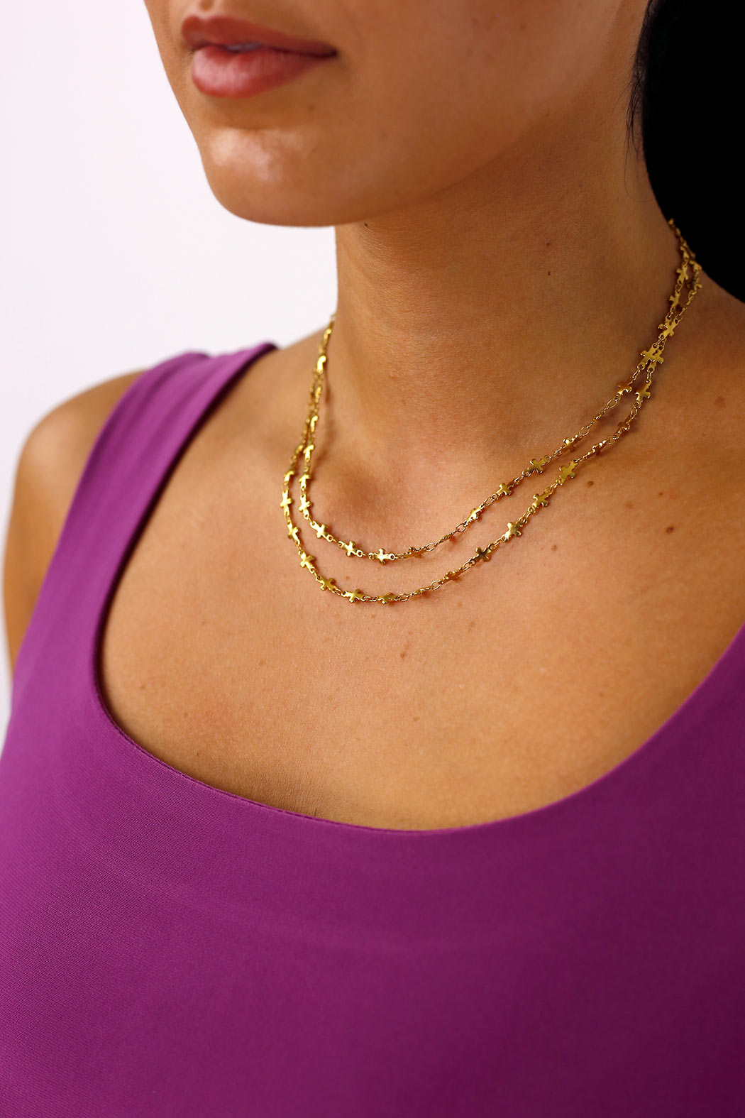 Gold Double Strand Cross Chain Necklace - FINAL SALE