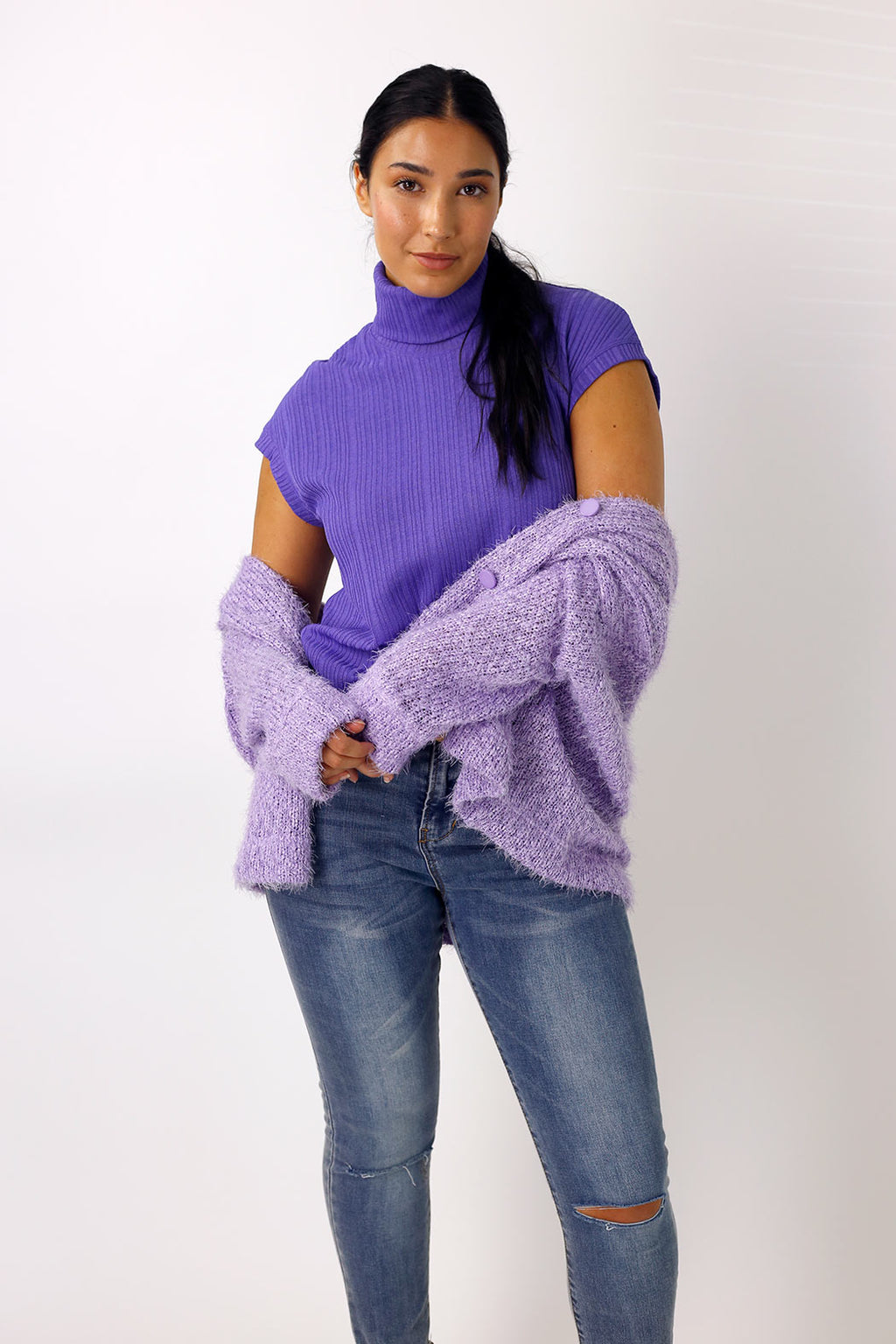 Purple Rib High Neck Top - FINAL SALE