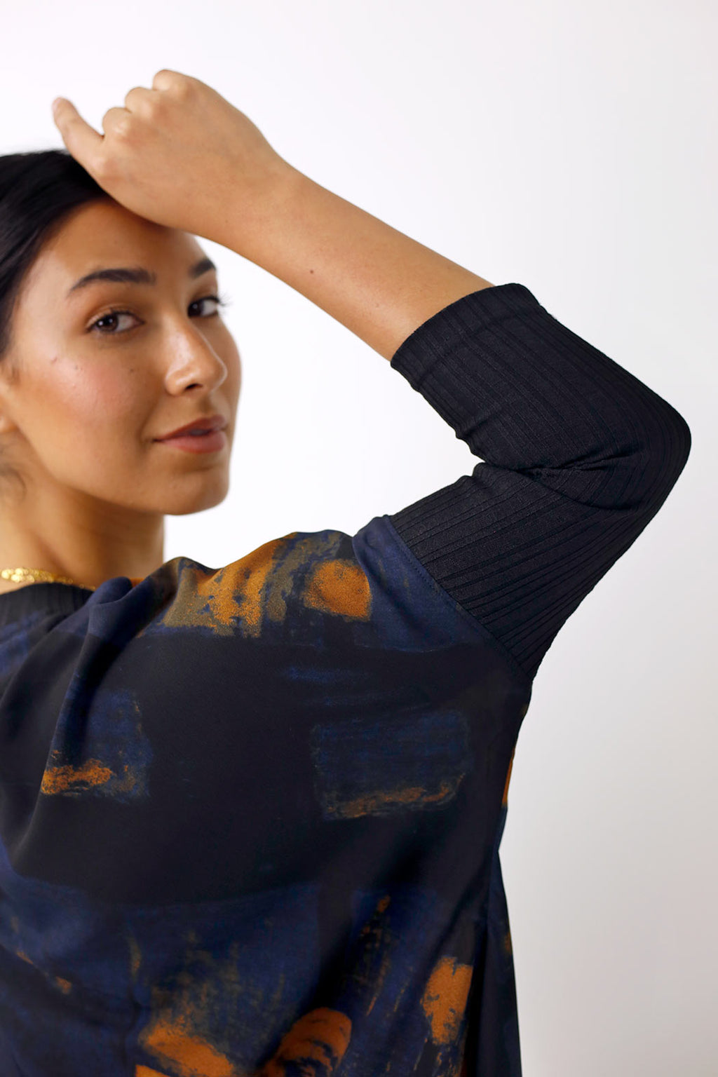 Blue/Tan Chiffon Combo Top