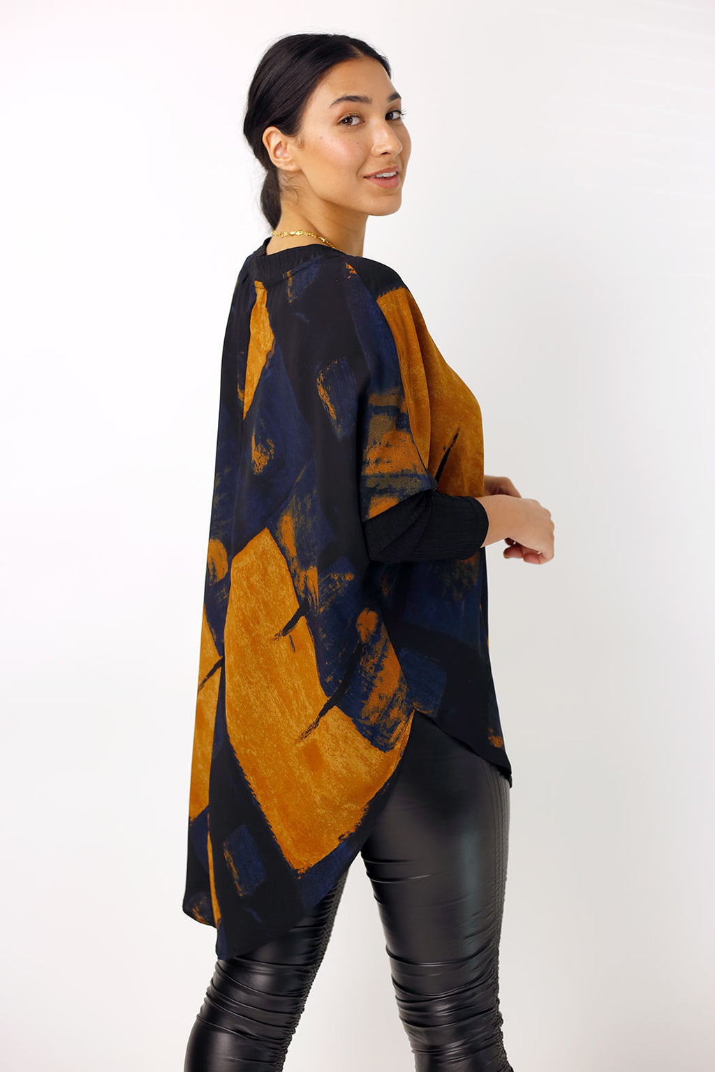 Blue/Tan Chiffon Combo Top