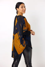 Blue/Tan Chiffon Combo Top