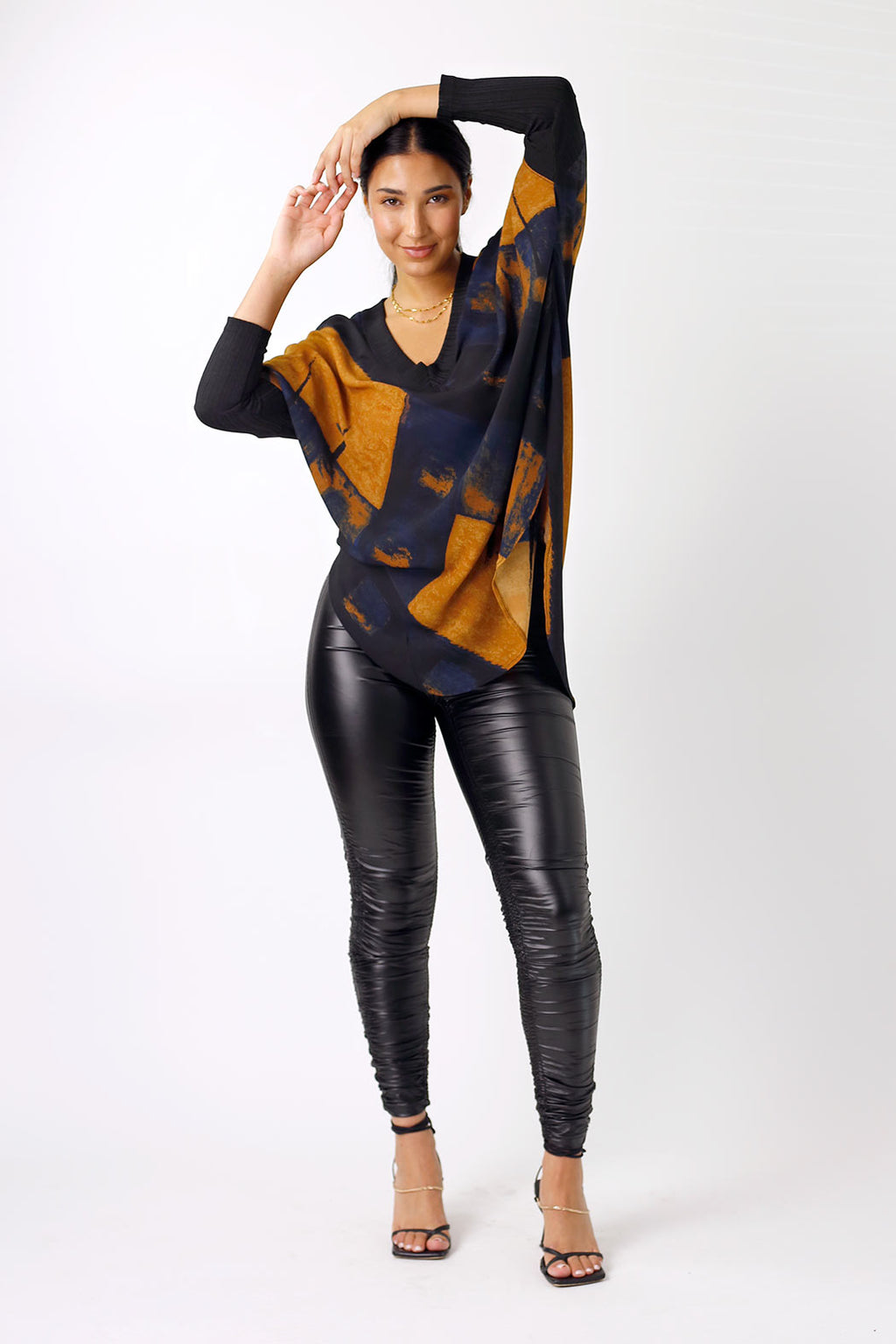 Blue/Tan Chiffon Combo Top