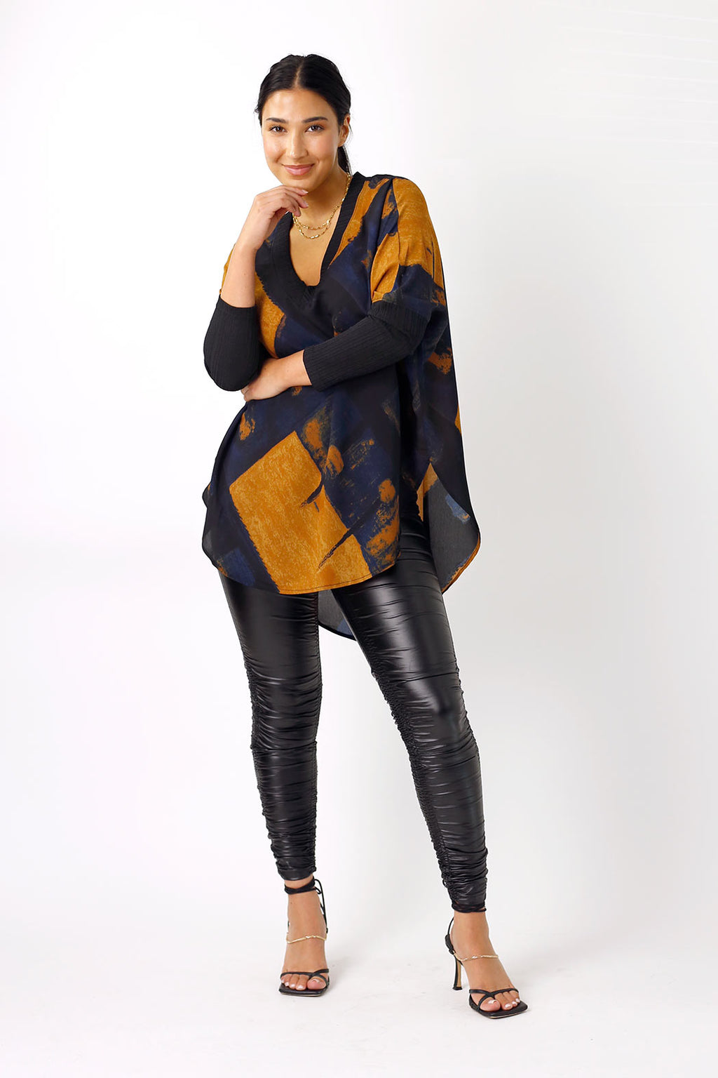 Blue/Tan Chiffon Combo Top