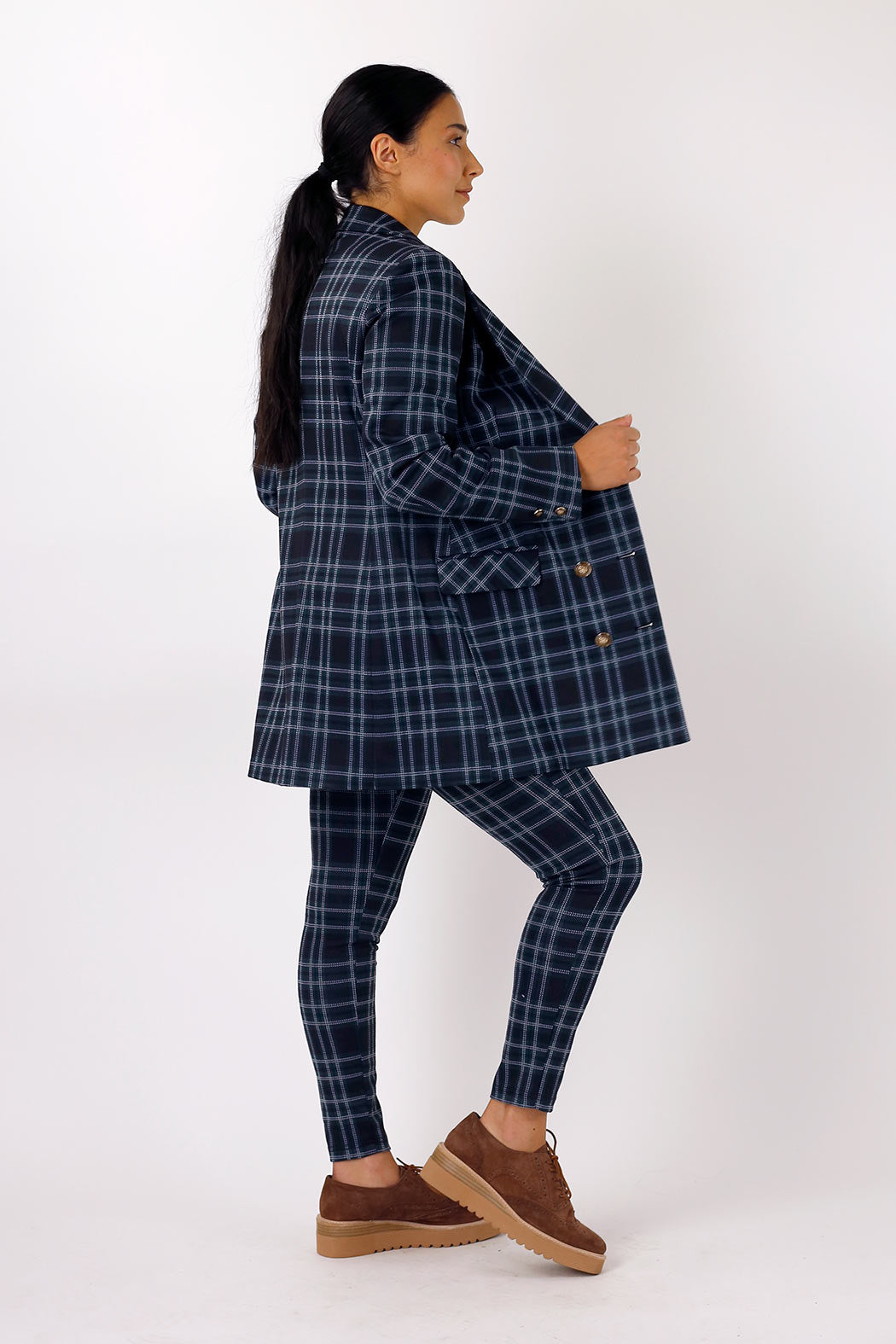 Teal Tartan Ponte Blazer - SALE