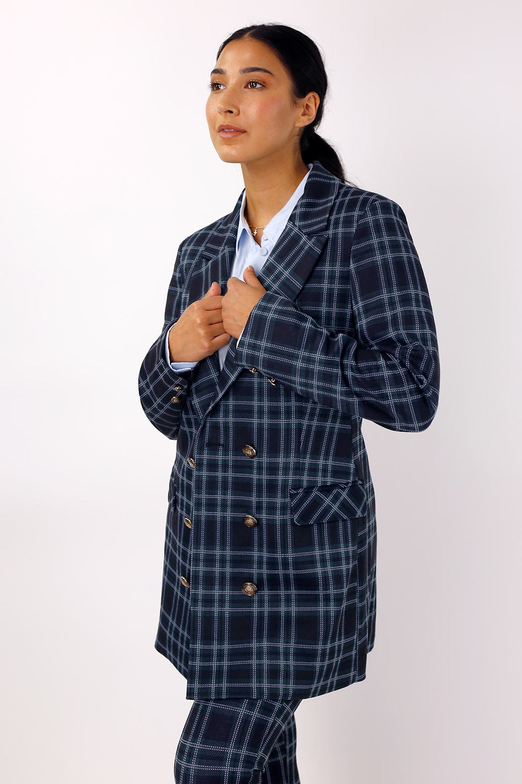 Teal Tartan Ponte Blazer - SALE