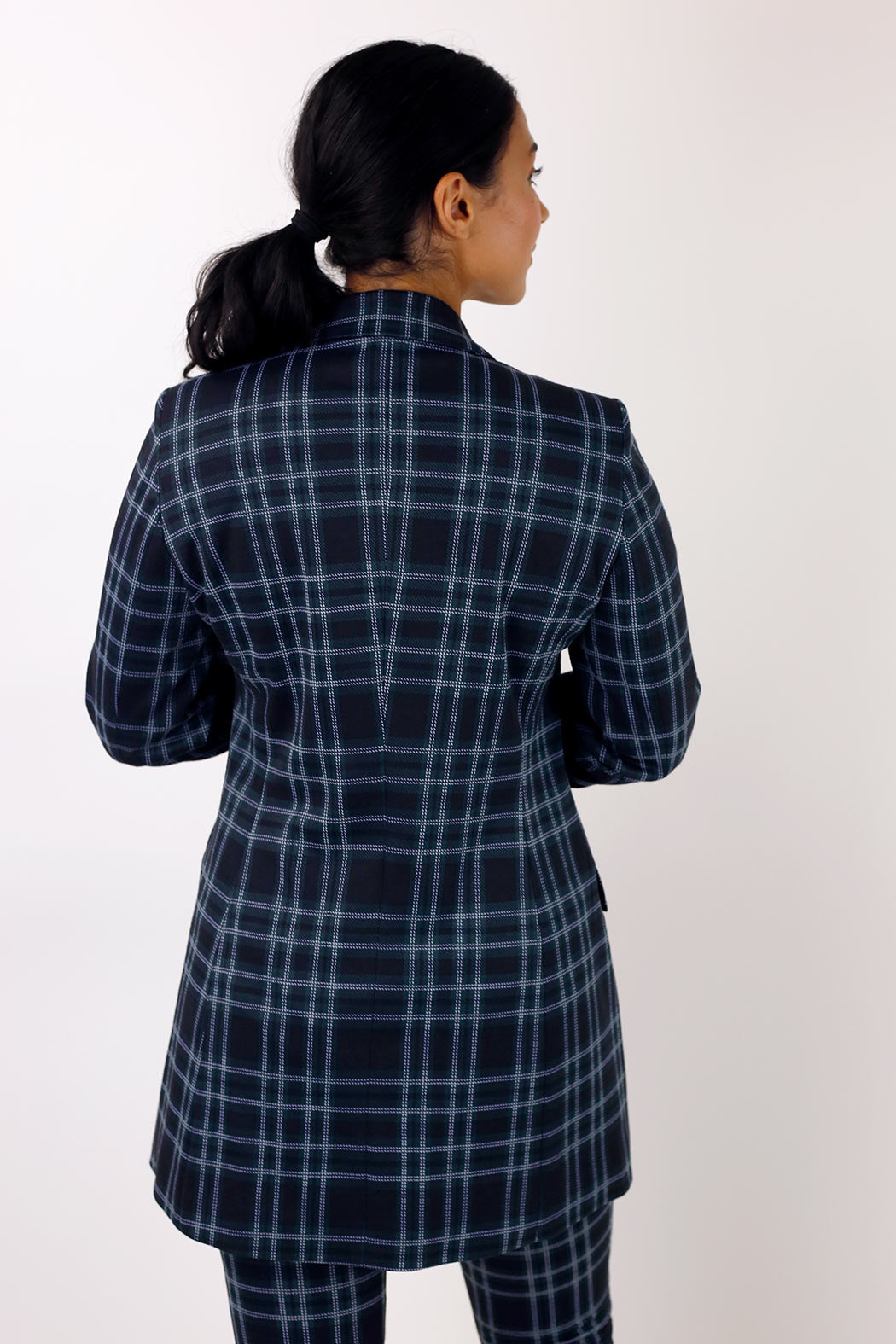 Teal Tartan Ponte Blazer - SALE