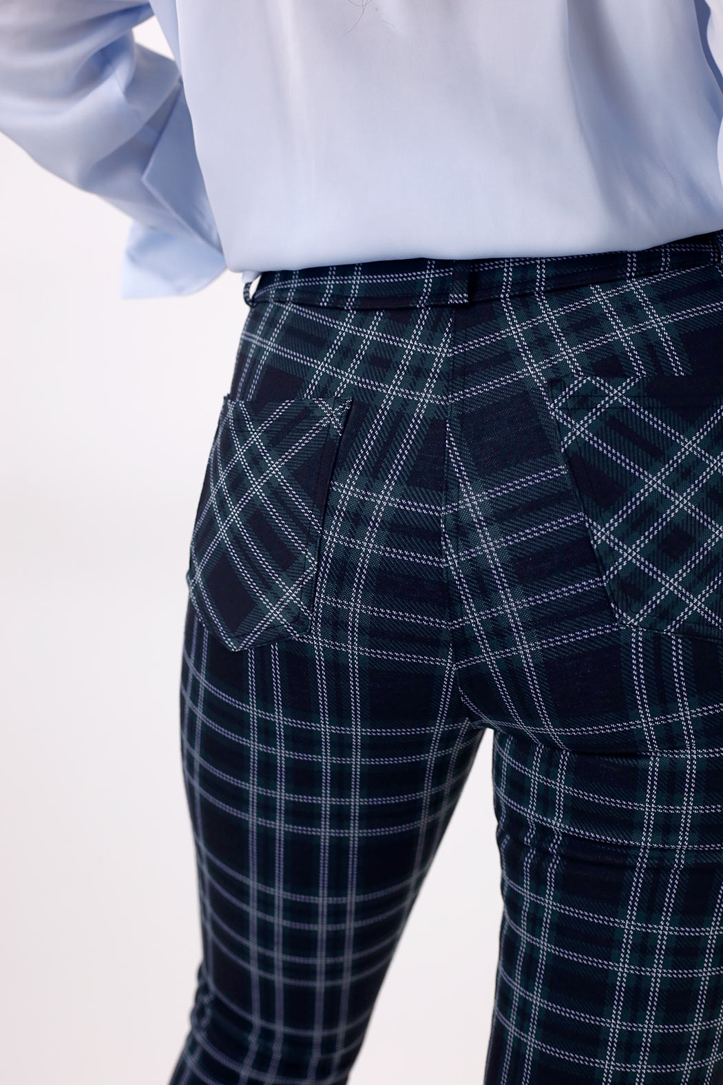 Teal Tartan Ponte Slim Pant - FINAL SALE