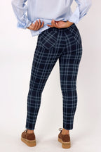 Teal Tartan Ponte Slim Pant - FINAL SALE