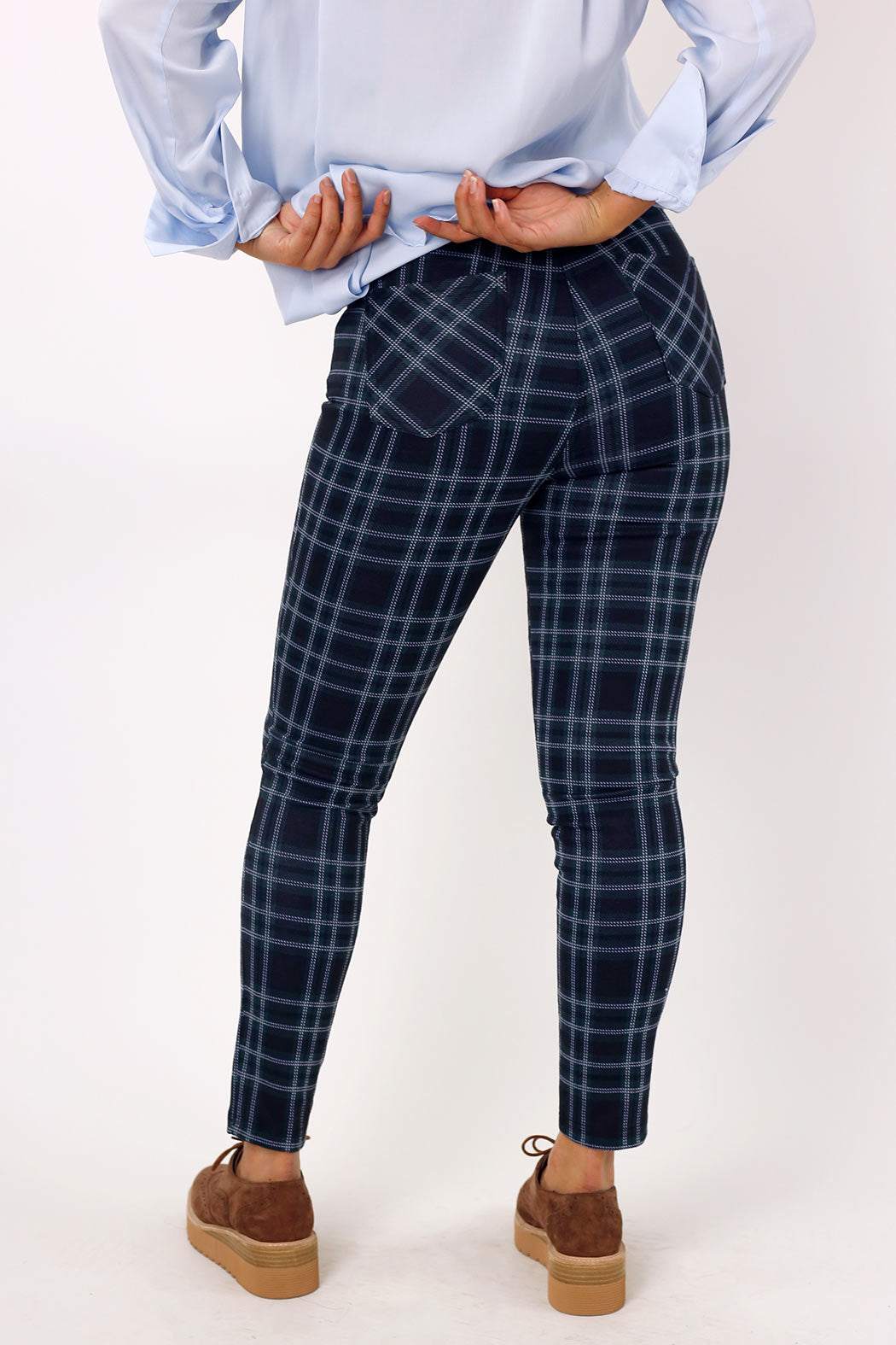 Teal Tartan Ponte Slim Pant - FINAL SALE