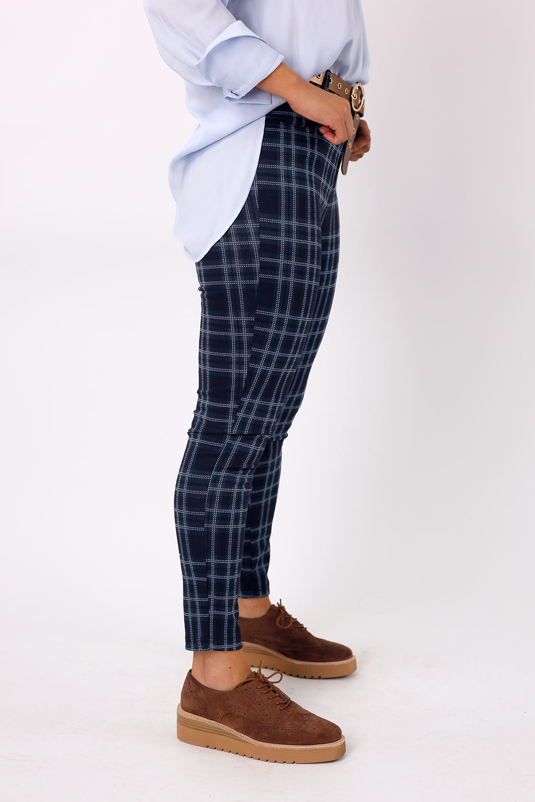 Teal Tartan Ponte Slim Pant - FINAL SALE