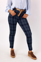 Teal Tartan Ponte Slim Pant - FINAL SALE