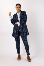 Teal Tartan Ponte Slim Pant - FINAL SALE