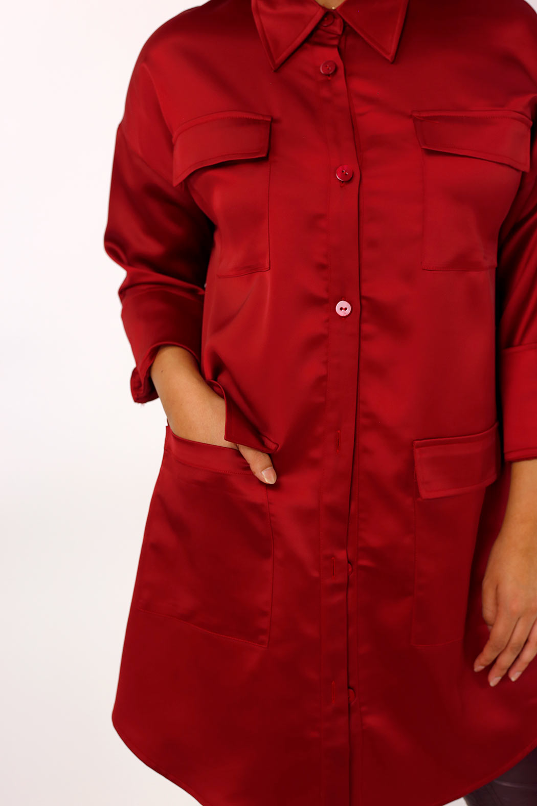 Red Satin Shacket - FINAL SALE