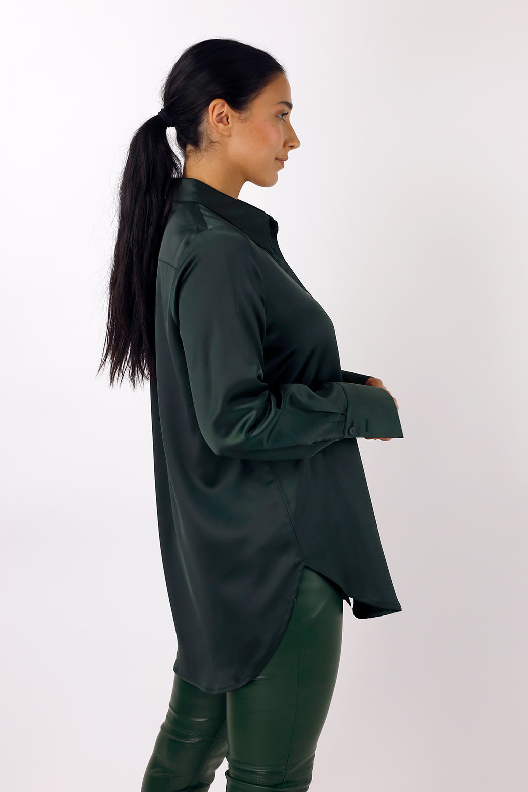 Forest Satin Boyfriend Shirt - FINAL SALE